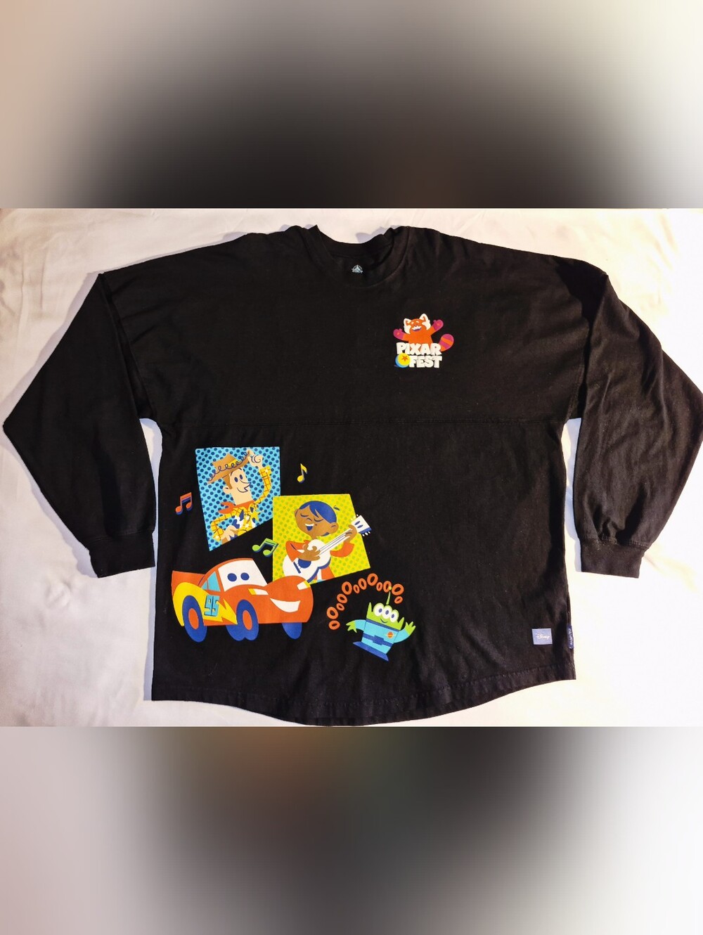 Disney Black Pixar Fest Kids Long Sleeve Tee with Colorful Character Art